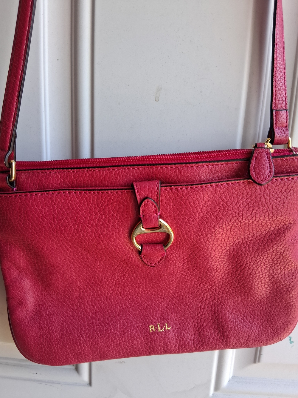 Ralph Lauren Red Pebbled Leather Shoulder Bag with Gold Accent